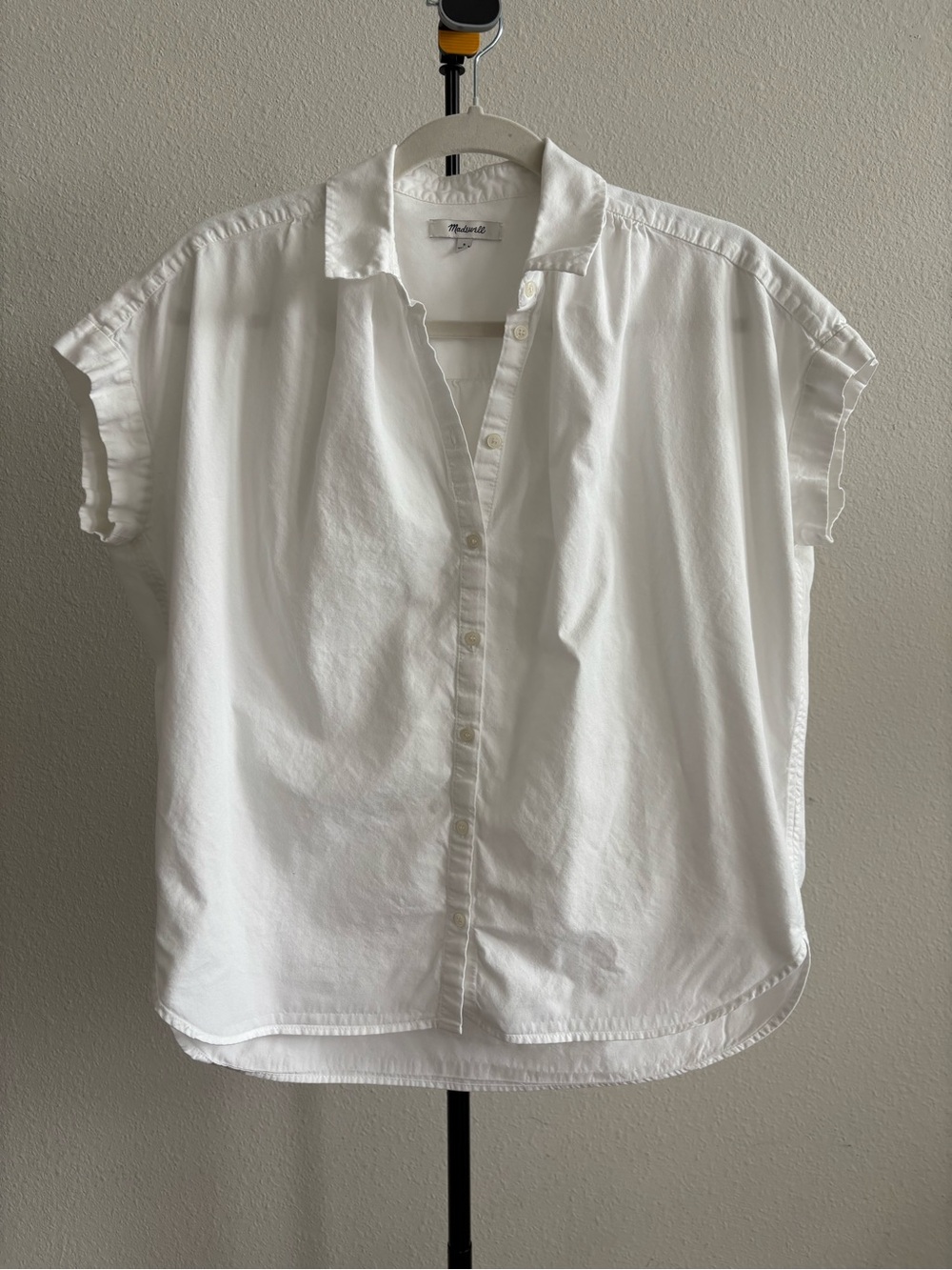 Madewell White Short Sleeve Button Front Oversized Shirt Cotton Modal Top Size S